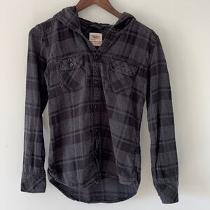 𝅺Tna Xxs Flannel Gray Button Up With Hood